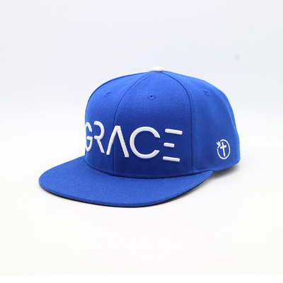 Adult Flat Brim Snapback Hats Plastic Closure 6 Panels Blue Color