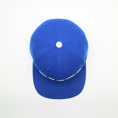 Adult Flat Brim Snapback Hats Plastic Closure 6 Panels Blue Color