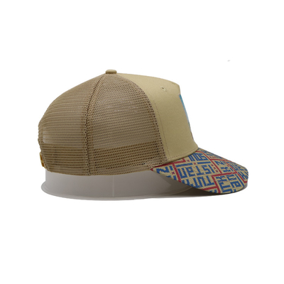 Printed Patch 5 Panel Trucker Cap Light Yellow Polyester And Mesh