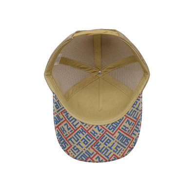 Printed Patch 5 Panel Trucker Cap Light Yellow Polyester And Mesh