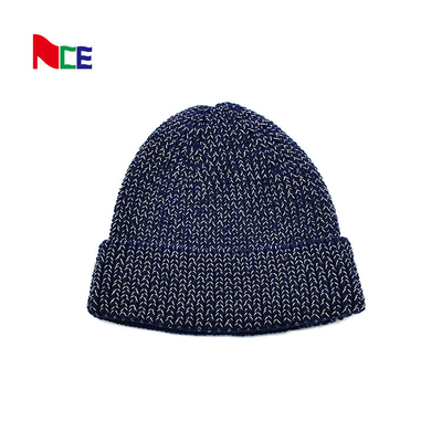 60cm Winter Beanie Hat Men Reflective Yarn Knit Skull Soft Warm Fold Up Cuff Daily Beanie Caps