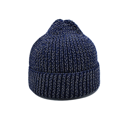60cm Winter Beanie Hat Men Reflective Yarn Knit Skull Soft Warm Fold Up Cuff Daily Beanie Caps