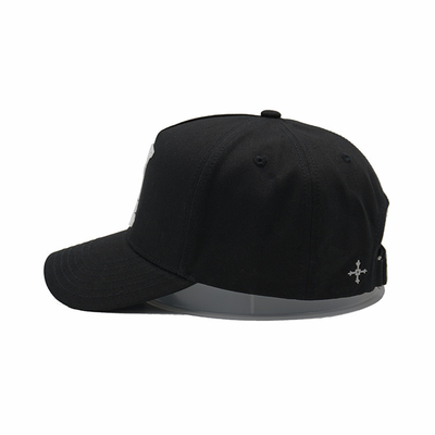 Structured Adjustable 5 Panel Baseball Cap Embroidered Text With Metal Buckle
