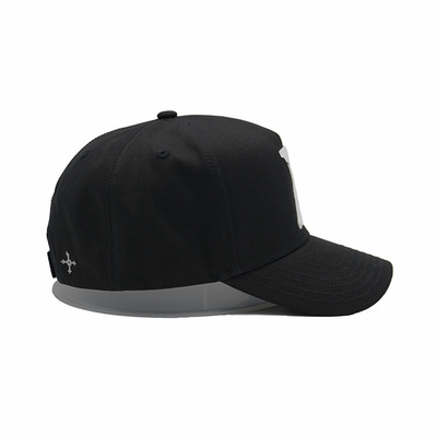 Structured Adjustable 5 Panel Baseball Cap Embroidered Text With Metal Buckle