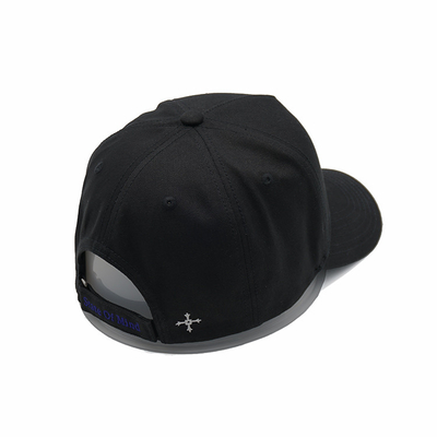 Structured Adjustable 5 Panel Baseball Cap Embroidered Text With Metal Buckle