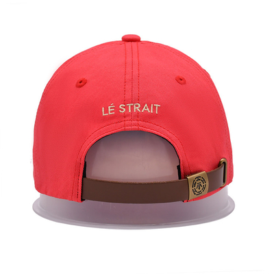 3D Embroidered Baseball Caps Leather Strap Dad Hat Unisex Adult Size Red Customize Logo