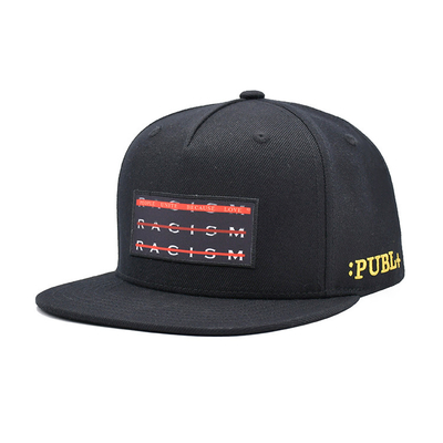 Sublimation Patch Embroidery Flat Brim Snapback Cap Black Color 5 Panels