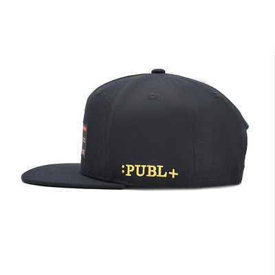 Sublimation Patch Embroidery Flat Brim Snapback Cap Black Color 5 Panels