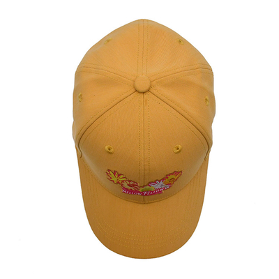 Adjustable 6 Panels Embroidered Baseball Caps 60cm Yellow Color