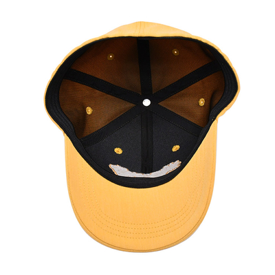 Adjustable 6 Panels Embroidered Baseball Caps 60cm Yellow Color