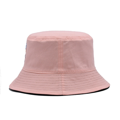 58cm Reversible Bucket Hat Casual Custom Logo Embroidery Pink Color