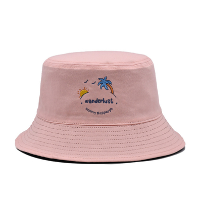 58cm Reversible Bucket Hat Casual Custom Logo Embroidery Pink Color