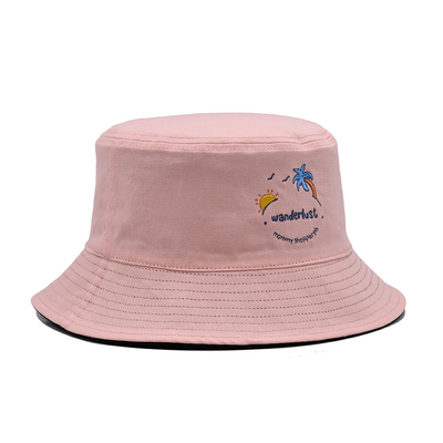 58cm Reversible Bucket Hat Casual Custom Logo Embroidery Pink Color