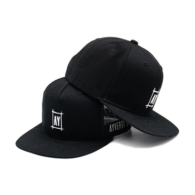 55cm Classic Black Flat Hat Adjustable Buckle Back Pure Cotton Snapback Hat