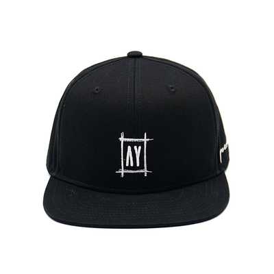 55cm Classic Black Flat Hat Adjustable Buckle Back Pure Cotton Snapback Hat