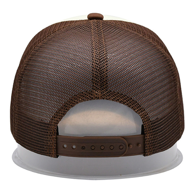 Unisex 5 Panel Truker Cap Custom Logo Polyester Mesh Brown Color