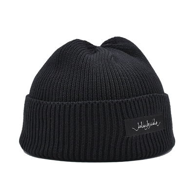 Unisex 54cm Embroidered Winter Hats Blank Custom Label Cuffed Plain Knitted Beanie