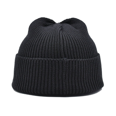 Unisex 54cm Embroidered Winter Hats Blank Custom Label Cuffed Plain Knitted Beanie