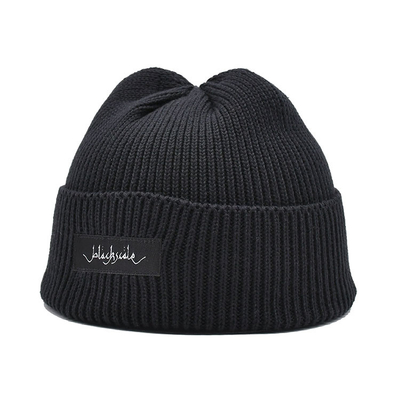 Unisex 54cm Embroidered Winter Hats Blank Custom Label Cuffed Plain Knitted Beanie