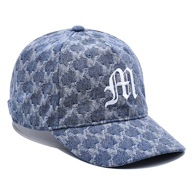 4 Eyelet Washed Cotton Denim Baseball Cap With Embroidered Logo