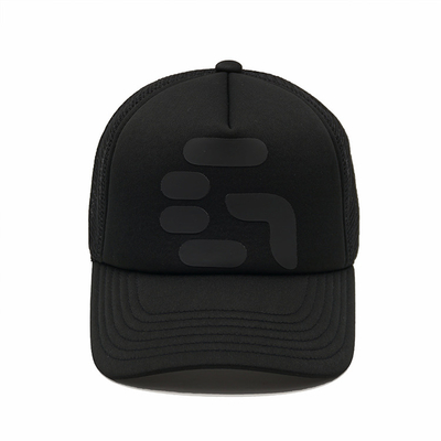 Black Mesh 5 Panel Sports Trucker Cap Men's and Women's Adjustable High Crown Foam Mesh Cap