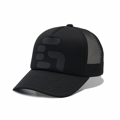 Black Mesh 5 Panel Sports Trucker Cap Men's and Women's Adjustable High Crown Foam Mesh Cap