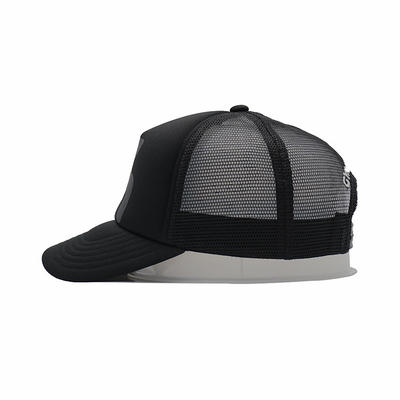 Black Mesh 5 Panel Sports Trucker Cap Men's and Women's Adjustable High Crown Foam Mesh Cap