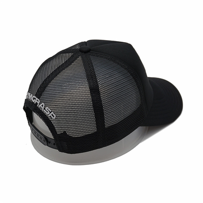 Black Mesh 5 Panel Sports Trucker Cap Men's and Women's Adjustable High Crown Foam Mesh Cap