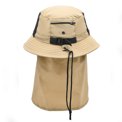 Custom Logo Fisherman Bucket Hat 100% Poylester With Scarf Protection On Sun