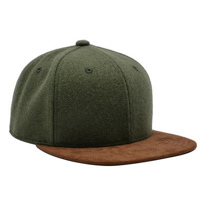 Two Tone Army Green Melton Wool Snapback Hat With Suede Brim