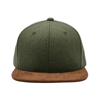 Two Tone Army Green Melton Wool Snapback Hat With Suede Brim