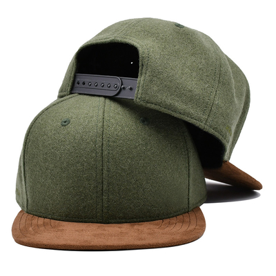 Two Tone Army Green Melton Wool Snapback Hat With Suede Brim