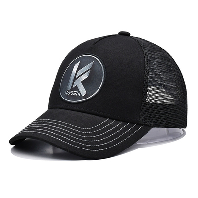 Black Mesh 5 Panel Trucker Cap Custom Sublimation Patch Logo Mens Trucker Hats