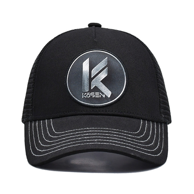 Black Mesh 5 Panel Trucker Cap Custom Sublimation Patch Logo Mens Trucker Hats