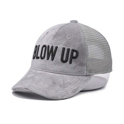 Gray Suede Trucker Hat 3d Embroidered  5 Panel Mesh Cap