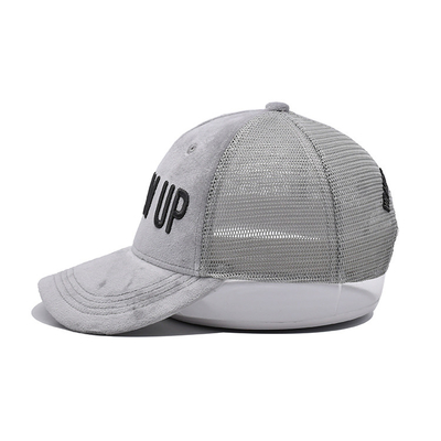 Gray Suede Trucker Hat 3d Embroidered  5 Panel Mesh Cap