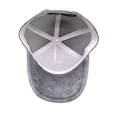 Gray Suede Trucker Hat 3d Embroidered  5 Panel Mesh Cap