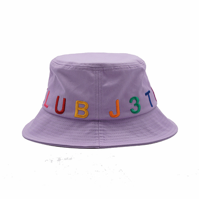 Purple 100% Cotton Bucket Hat 58cm 3D Embroidered For Women