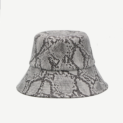 Unisex 58cm Gray PU Leather Bucket Hat With Gold Metal Logo