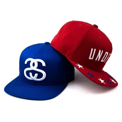 Custom 3d Puff Embroidery Flat Brim Snapback Hats Black Red Blue Color