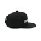 Plastic Closure Black Flat Brim Snapback Hats White Embroidered Logo