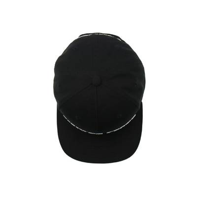 Plastic Closure Black Flat Brim Snapback Hats White Embroidered Logo