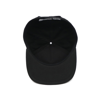 Plastic Closure Black Flat Brim Snapback Hats White Embroidered Logo