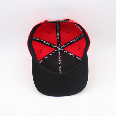 Flat Visor Red Cotton Snapback Cap With Embroidered Logo