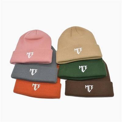 Embroidery Logo Knit Beanie Hats Custom 100% Acrylic Beanie Cap 58CM
