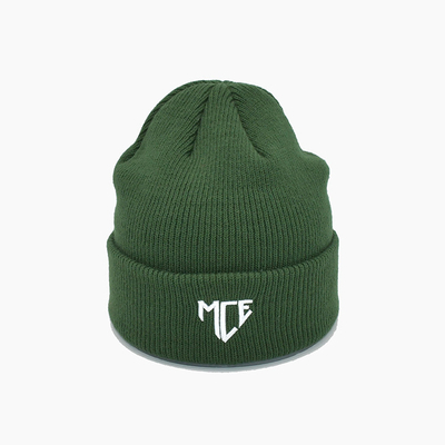 OEM Unique Green Knit Beanie Hats With Embroidery Pattern