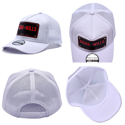 Yellow Brim Mesh 5 Panel Metal Plate Hat Sport Trucker Hat 6 Eyelets Embroidered