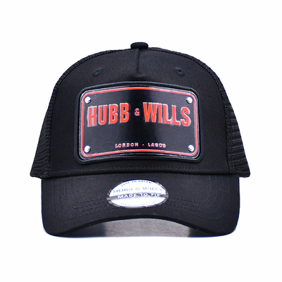 BSCI metal plate baseball cap Yellow Brim Mesh Trucker Hat 3D Embroidered Back Logo