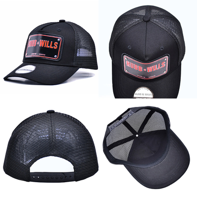 BSCI metal plate baseball cap Yellow Brim Mesh Trucker Hat 3D Embroidered Back Logo