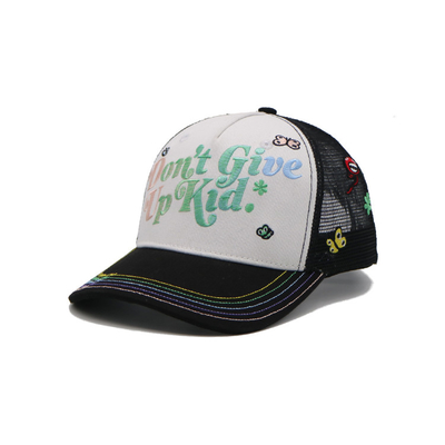 Custom 5 Panel Trucker Cap 3d Puff Embroidery Patch Logo Mesh Snap Back Truck Cap